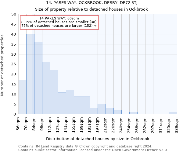 14, PARES WAY, OCKBROOK, DERBY, DE72 3TJ: Size of property relative to detached houses in Ockbrook