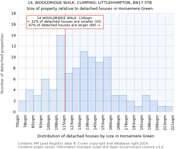 14, WOOLDRIDGE WALK, CLIMPING, LITTLEHAMPTON, BN17 5TB: Size of property relative to detached houses in Horsemere Green
