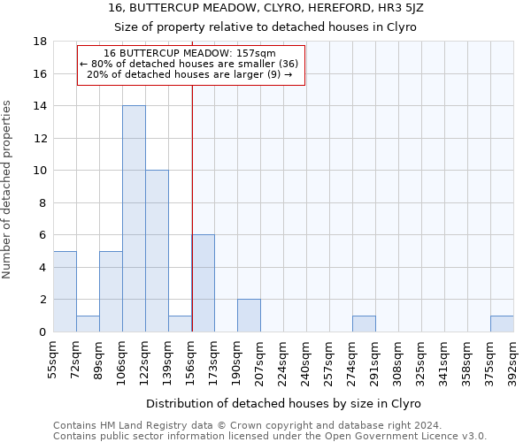 16, BUTTERCUP MEADOW, CLYRO, HEREFORD, HR3 5JZ: Size of property relative to detached houses in Clyro