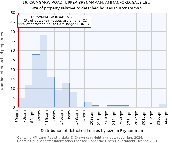 16, CWMGARW ROAD, UPPER BRYNAMMAN, AMMANFORD, SA18 1BU: Size of property relative to detached houses in Brynamman