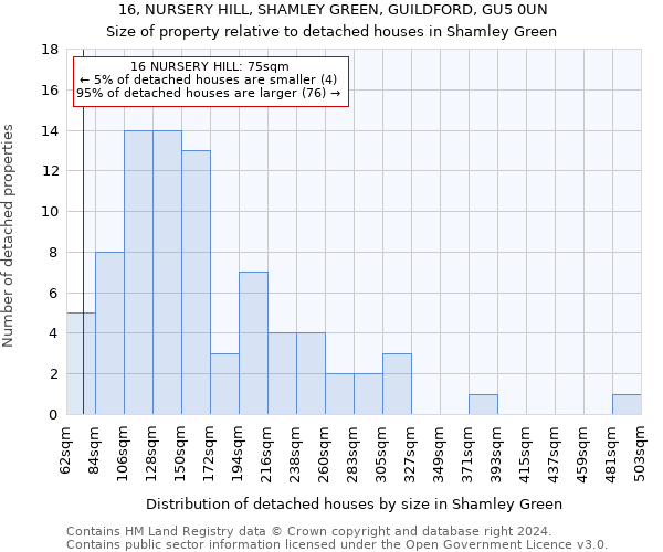 16, NURSERY HILL, SHAMLEY GREEN, GUILDFORD, GU5 0UN: Size of property relative to detached houses in Shamley Green