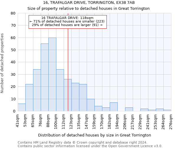 16, TRAFALGAR DRIVE, TORRINGTON, EX38 7AB: Size of property relative to detached houses in Great Torrington