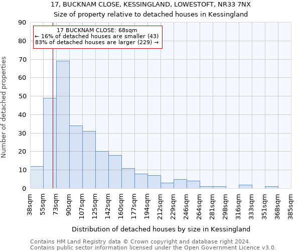 17, BUCKNAM CLOSE, KESSINGLAND, LOWESTOFT, NR33 7NX: Size of property relative to detached houses in Kessingland