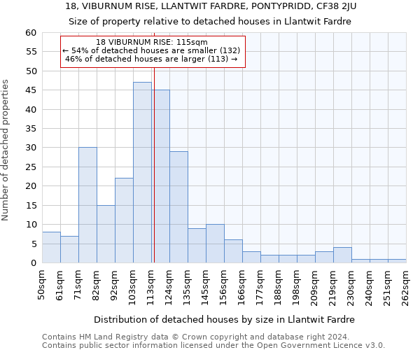 18, VIBURNUM RISE, LLANTWIT FARDRE, PONTYPRIDD, CF38 2JU: Size of property relative to detached houses in Llantwit Fardre