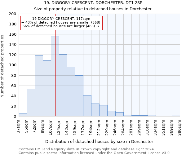 19, DIGGORY CRESCENT, DORCHESTER, DT1 2SP: Size of property relative to detached houses in Dorchester
