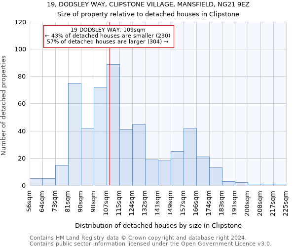 19, DODSLEY WAY, CLIPSTONE VILLAGE, MANSFIELD, NG21 9EZ: Size of property relative to detached houses in Clipstone