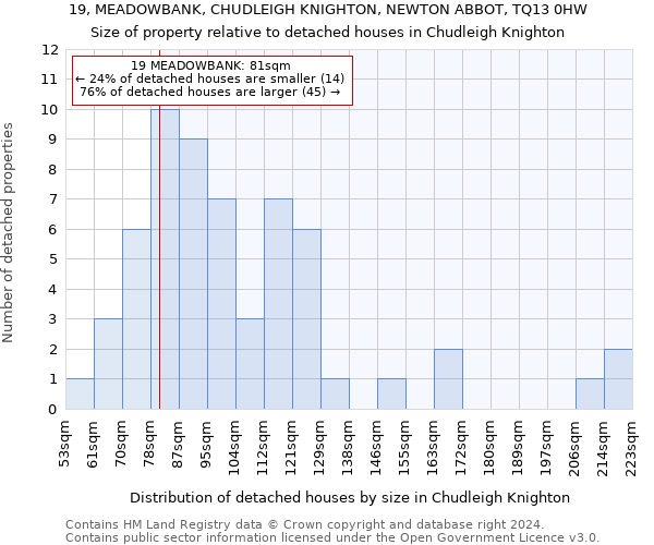 19, MEADOWBANK, CHUDLEIGH KNIGHTON, NEWTON ABBOT, TQ13 0HW: Size of property relative to detached houses in Chudleigh Knighton
