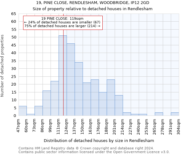 19, PINE CLOSE, RENDLESHAM, WOODBRIDGE, IP12 2GD: Size of property relative to detached houses in Rendlesham