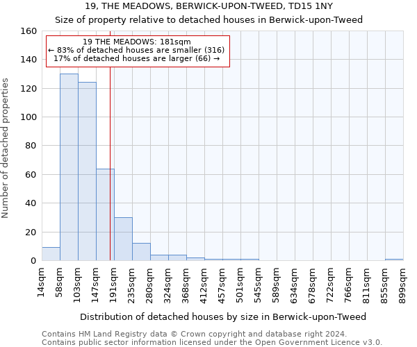19, THE MEADOWS, BERWICK-UPON-TWEED, TD15 1NY: Size of property relative to detached houses in Berwick-upon-Tweed