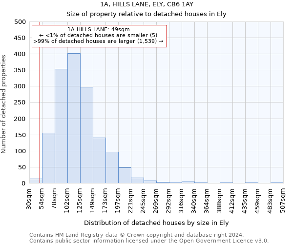 1A, HILLS LANE, ELY, CB6 1AY: Size of property relative to detached houses in Ely