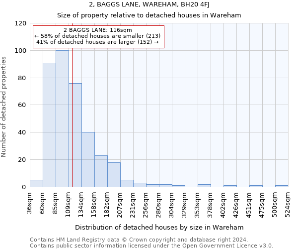 2, BAGGS LANE, WAREHAM, BH20 4FJ: Size of property relative to detached houses in Wareham