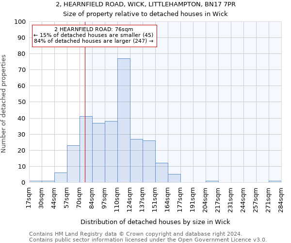 2, HEARNFIELD ROAD, WICK, LITTLEHAMPTON, BN17 7PR: Size of property relative to detached houses in Wick