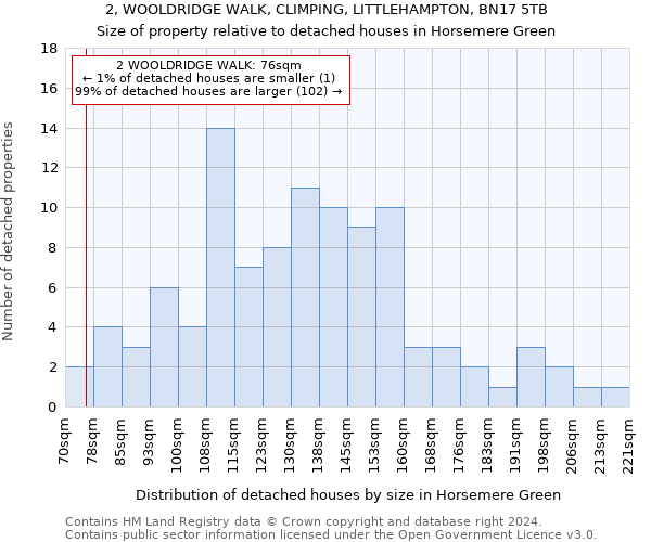 2, WOOLDRIDGE WALK, CLIMPING, LITTLEHAMPTON, BN17 5TB: Size of property relative to detached houses in Horsemere Green