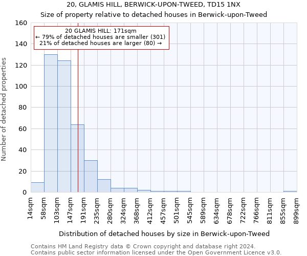 20, GLAMIS HILL, BERWICK-UPON-TWEED, TD15 1NX: Size of property relative to detached houses in Berwick-upon-Tweed