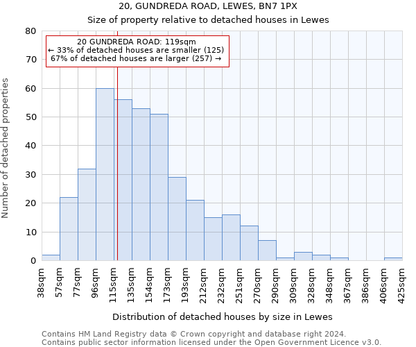 20, GUNDREDA ROAD, LEWES, BN7 1PX: Size of property relative to detached houses in Lewes