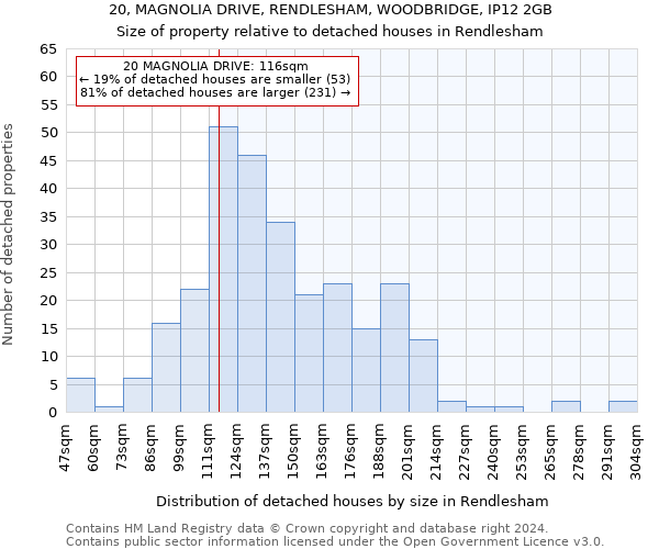 20, MAGNOLIA DRIVE, RENDLESHAM, WOODBRIDGE, IP12 2GB: Size of property relative to detached houses in Rendlesham