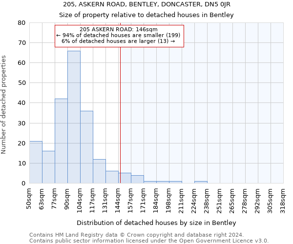 205, ASKERN ROAD, BENTLEY, DONCASTER, DN5 0JR: Size of property relative to detached houses in Bentley