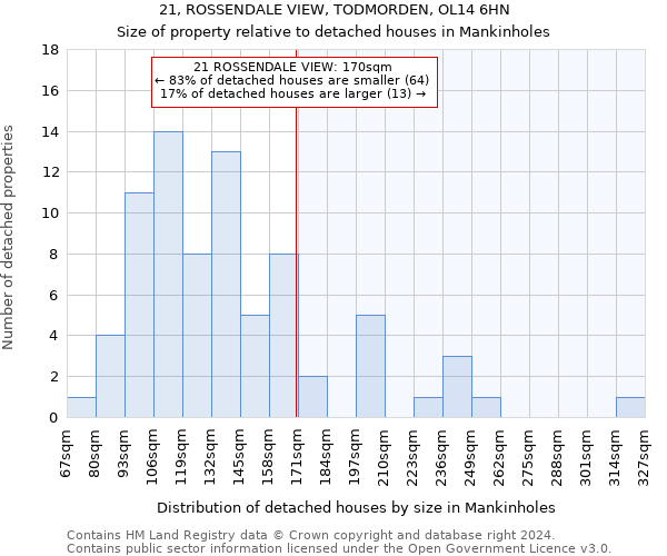 21, ROSSENDALE VIEW, TODMORDEN, OL14 6HN: Size of property relative to detached houses in Mankinholes