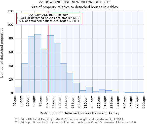 22, BOWLAND RISE, NEW MILTON, BH25 6TZ: Size of property relative to detached houses in Ashley
