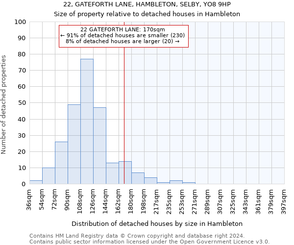 22, GATEFORTH LANE, HAMBLETON, SELBY, YO8 9HP: Size of property relative to detached houses in Hambleton