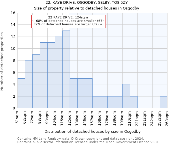 22, KAYE DRIVE, OSGODBY, SELBY, YO8 5ZY: Size of property relative to detached houses in Osgodby