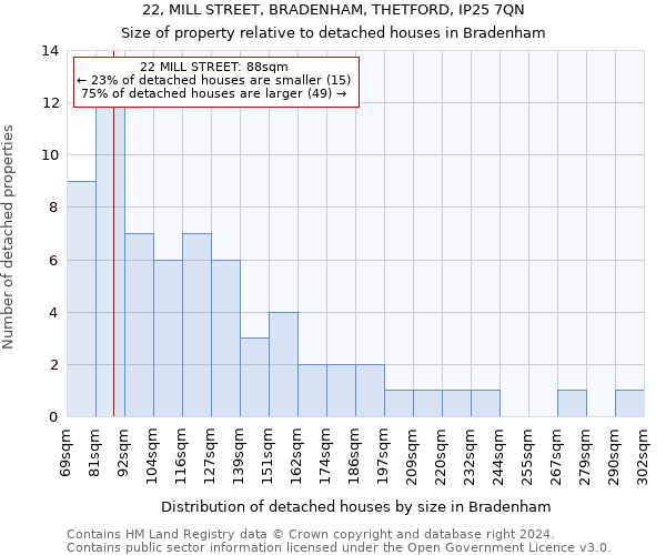 22, MILL STREET, BRADENHAM, THETFORD, IP25 7QN: Size of property relative to detached houses in Bradenham
