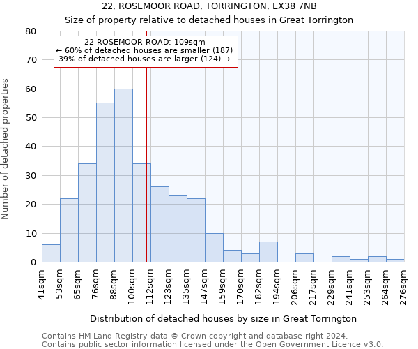 22, ROSEMOOR ROAD, TORRINGTON, EX38 7NB: Size of property relative to detached houses in Great Torrington