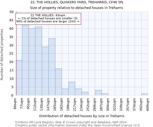 22, THE HOLLIES, QUAKERS YARD, TREHARRIS, CF46 5PJ: Size of property relative to detached houses in Treharris