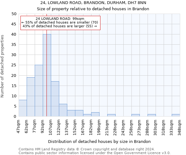 24, LOWLAND ROAD, BRANDON, DURHAM, DH7 8NN: Size of property relative to detached houses in Brandon