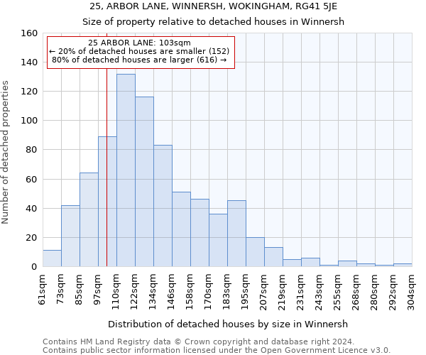 25, ARBOR LANE, WINNERSH, WOKINGHAM, RG41 5JE: Size of property relative to detached houses in Winnersh