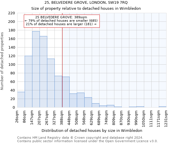 25, BELVEDERE GROVE, LONDON, SW19 7RQ: Size of property relative to detached houses in Wimbledon