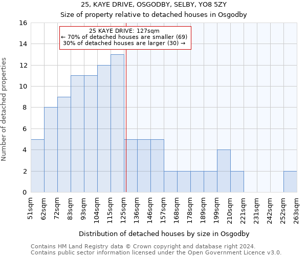 25, KAYE DRIVE, OSGODBY, SELBY, YO8 5ZY: Size of property relative to detached houses in Osgodby