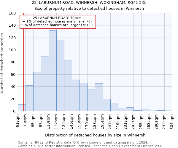 25, LABURNUM ROAD, WINNERSH, WOKINGHAM, RG41 5XL: Size of property relative to detached houses in Winnersh