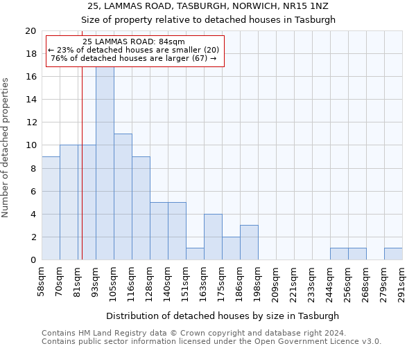 25, LAMMAS ROAD, TASBURGH, NORWICH, NR15 1NZ: Size of property relative to detached houses in Tasburgh