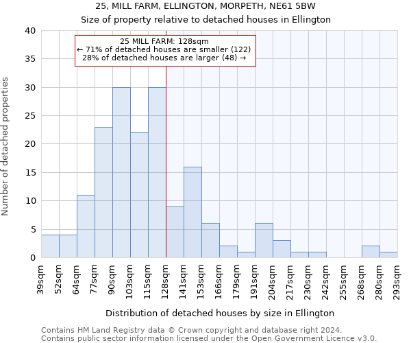 25, MILL FARM, ELLINGTON, MORPETH, NE61 5BW: Size of property relative to detached houses in Ellington