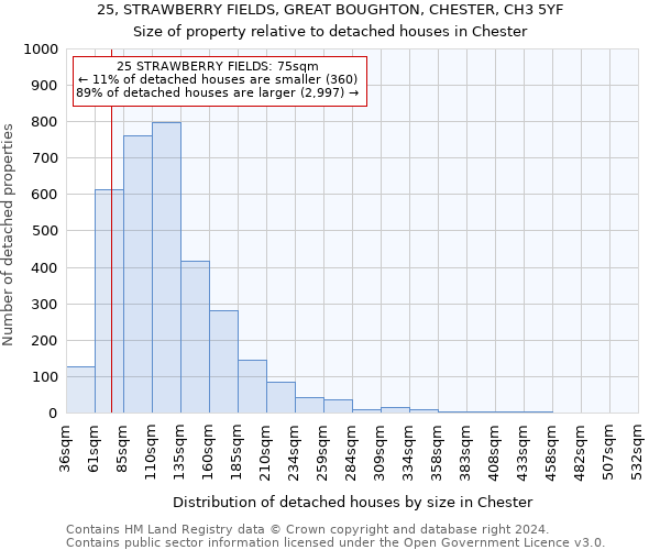 25, STRAWBERRY FIELDS, GREAT BOUGHTON, CHESTER, CH3 5YF: Size of property relative to detached houses in Chester