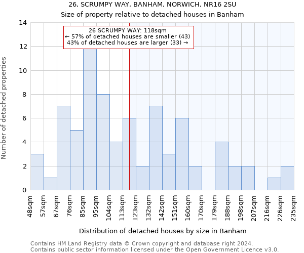 26, SCRUMPY WAY, BANHAM, NORWICH, NR16 2SU: Size of property relative to detached houses in Banham