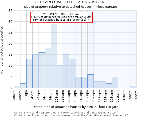 28, HAVEN CLOSE, FLEET, SPALDING, PE12 8NS: Size of property relative to detached houses in Fleet Hargate