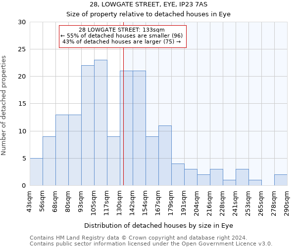28, LOWGATE STREET, EYE, IP23 7AS: Size of property relative to detached houses in Eye