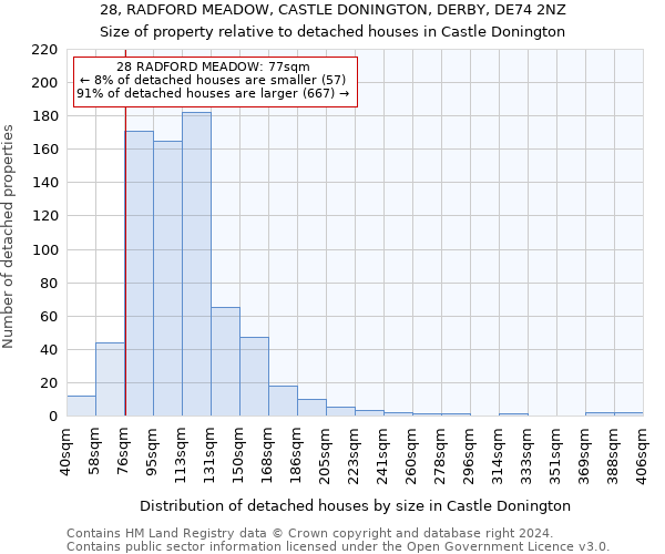 28, RADFORD MEADOW, CASTLE DONINGTON, DERBY, DE74 2NZ: Size of property relative to detached houses in Castle Donington