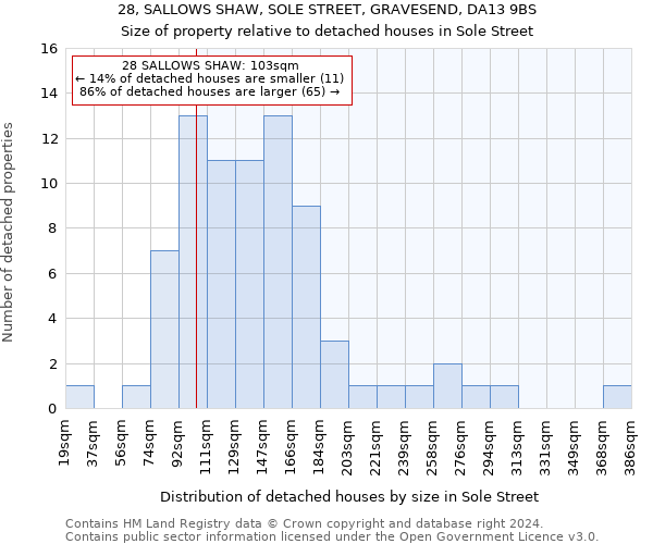 28, SALLOWS SHAW, SOLE STREET, GRAVESEND, DA13 9BS: Size of property relative to detached houses in Sole Street