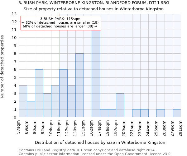 3, BUSH PARK, WINTERBORNE KINGSTON, BLANDFORD FORUM, DT11 9BG: Size of property relative to detached houses in Winterborne Kingston