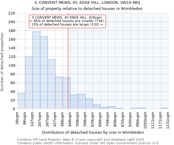 3, CONVENT MEWS, 45, EDGE HILL, LONDON, SW19 4BQ: Size of property relative to detached houses in Wimbledon