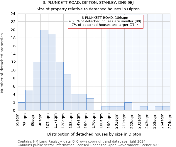 3, PLUNKETT ROAD, DIPTON, STANLEY, DH9 9BJ: Size of property relative to detached houses in Dipton