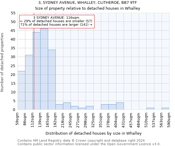 3, SYDNEY AVENUE, WHALLEY, CLITHEROE, BB7 9TF: Size of property relative to detached houses in Whalley