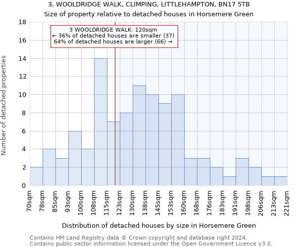 3, WOOLDRIDGE WALK, CLIMPING, LITTLEHAMPTON, BN17 5TB: Size of property relative to detached houses in Horsemere Green
