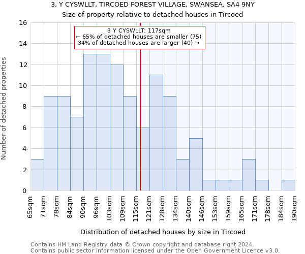 3, Y CYSWLLT, TIRCOED FOREST VILLAGE, SWANSEA, SA4 9NY: Size of property relative to detached houses in Tircoed