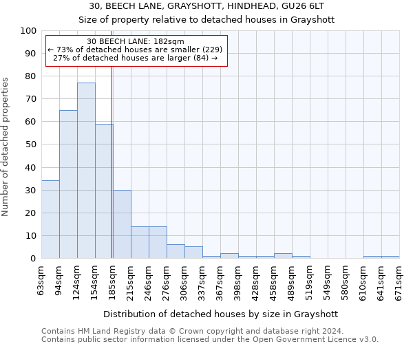 30, BEECH LANE, GRAYSHOTT, HINDHEAD, GU26 6LT: Size of property relative to detached houses in Grayshott