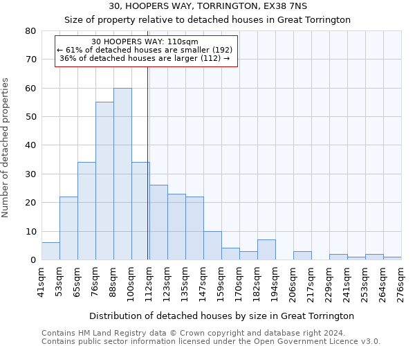 30, HOOPERS WAY, TORRINGTON, EX38 7NS: Size of property relative to detached houses in Great Torrington