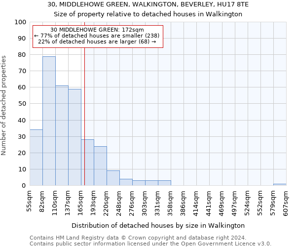 30, MIDDLEHOWE GREEN, WALKINGTON, BEVERLEY, HU17 8TE: Size of property relative to detached houses in Walkington